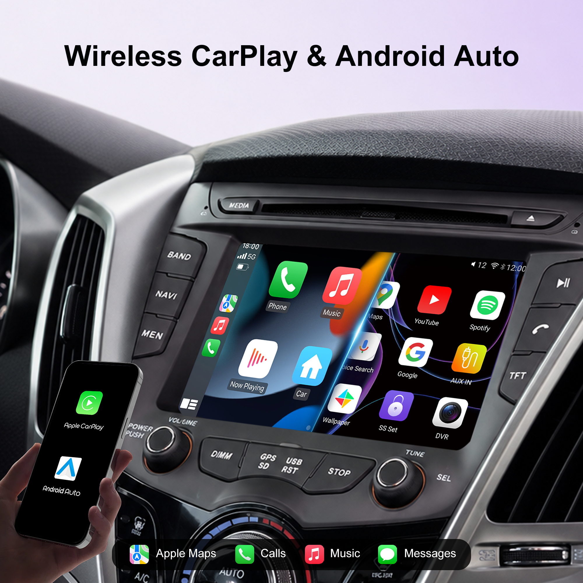 KSPIV 7-Inch Android Car Stereo for Hyundai Veloster 2011–, Wireless CarPlay, Android Auto, GPS Navigation, DSP, SWC & Backup Camera