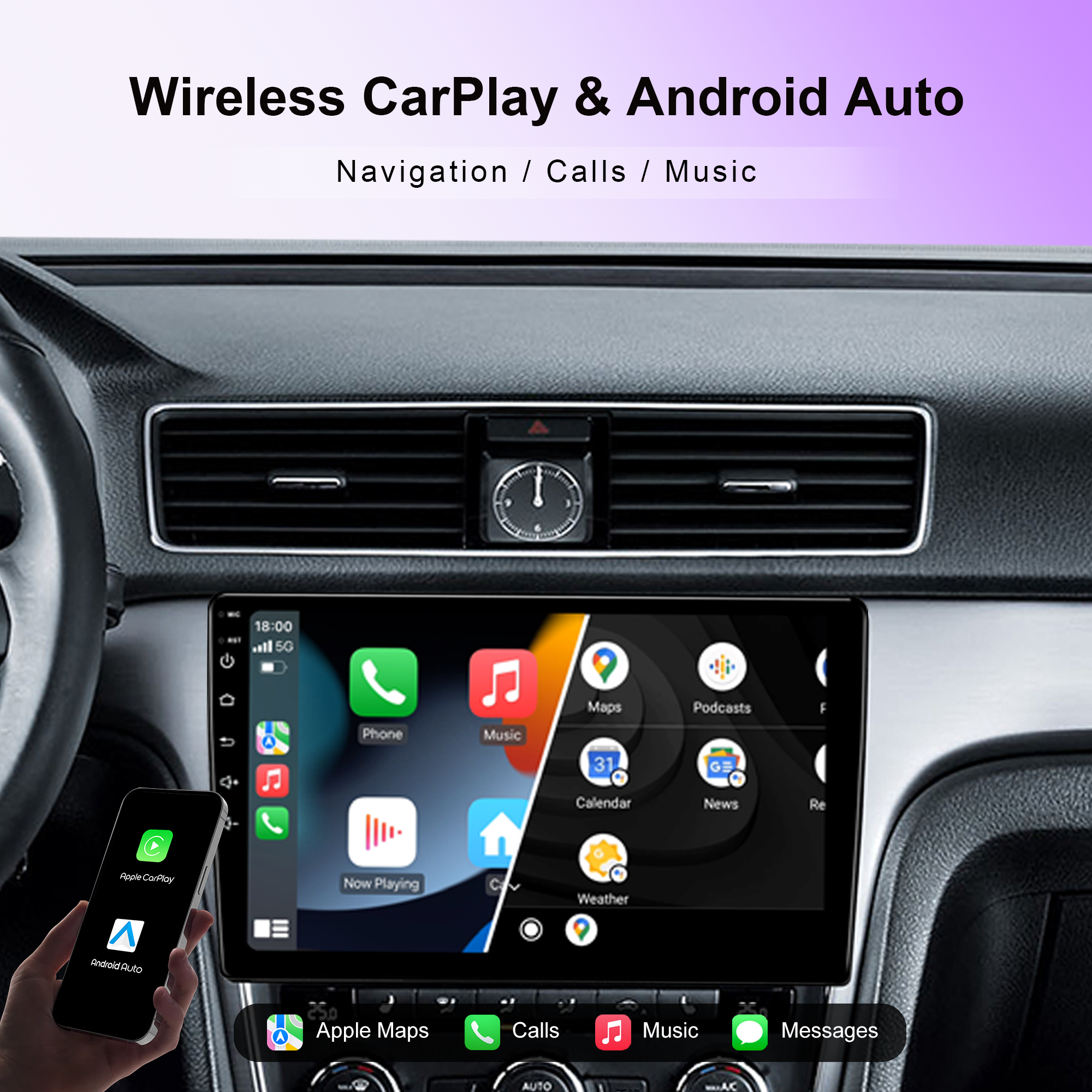 10.1" Android Car Stereo Single Din Universal with Carplay Android Auto IPS Screen