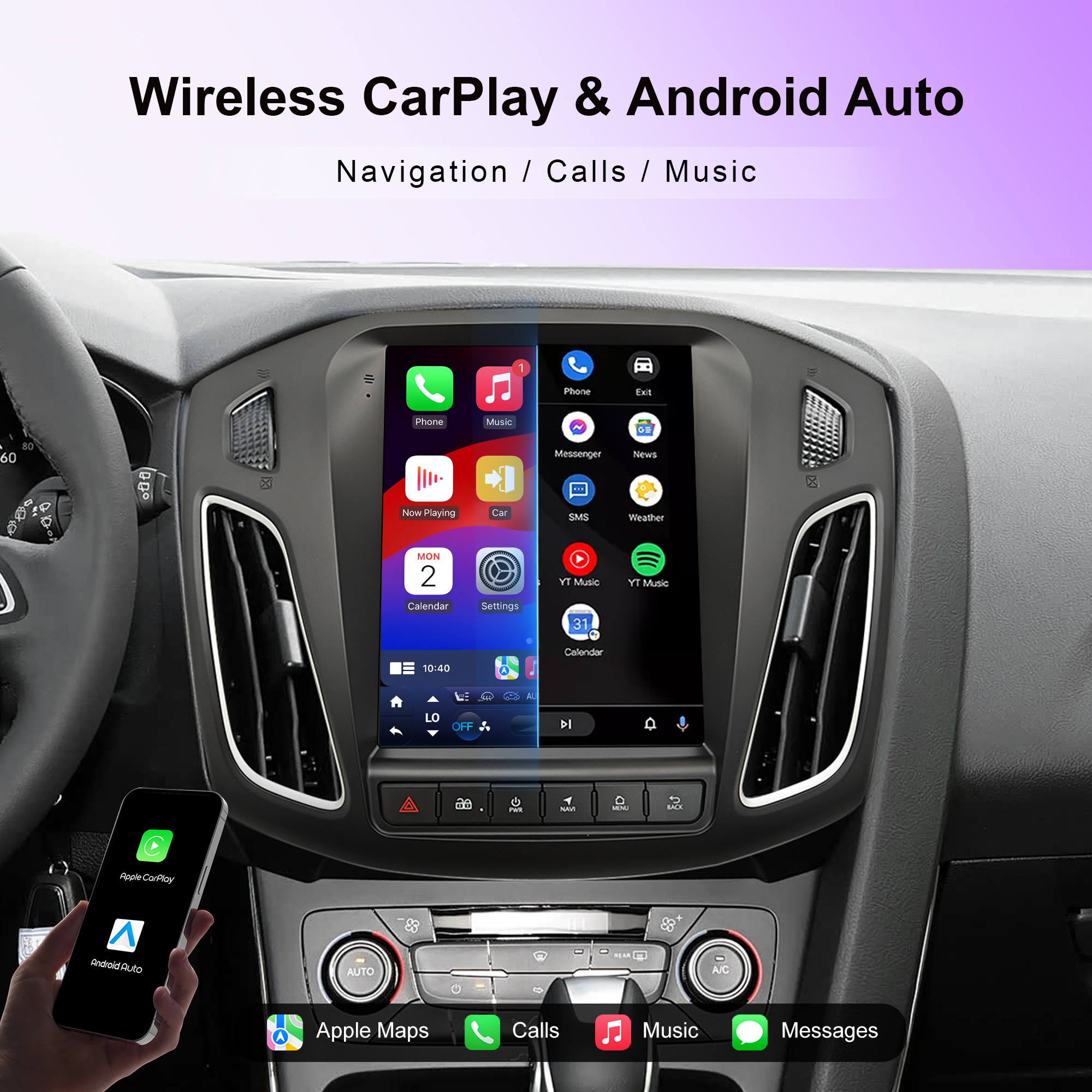 KSPIV Android 10.4 inch Tesla Style Screen for Ford Focus 2012 2013 2014 2015 Car Radio Stereo GPS Navigation Support OBD2 With Carpaly Headunit