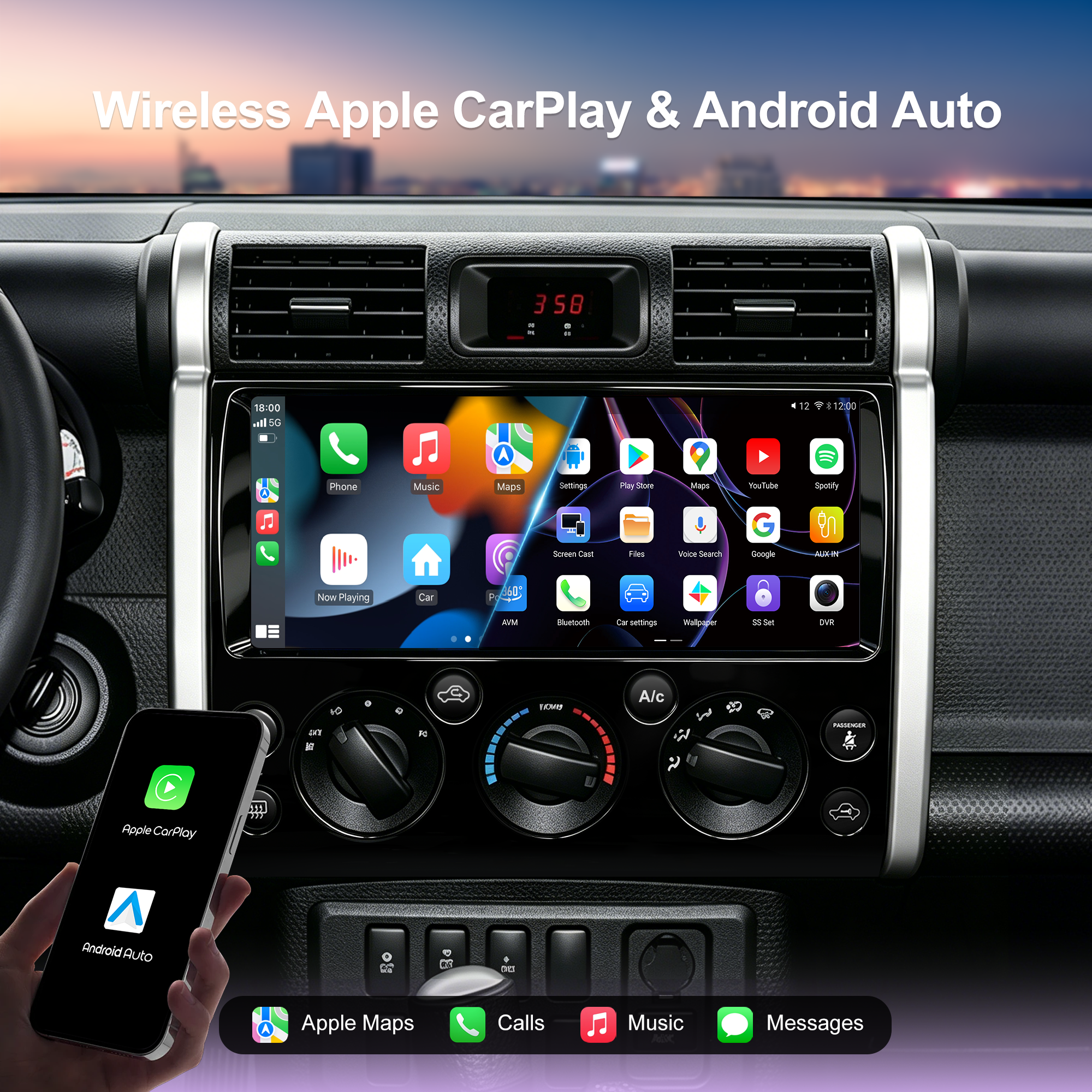 12.3 Inch Android Car Stereo for Toyota FJ Cruiser 2006+, Qualcomm 8-Core 8GB+128GB Touch Screen Radio with Wireless Apple CarPlay Android Auto, DSP DTS Sound, GPS, Bluetooth, RCA HDMI Output, Plug & Play