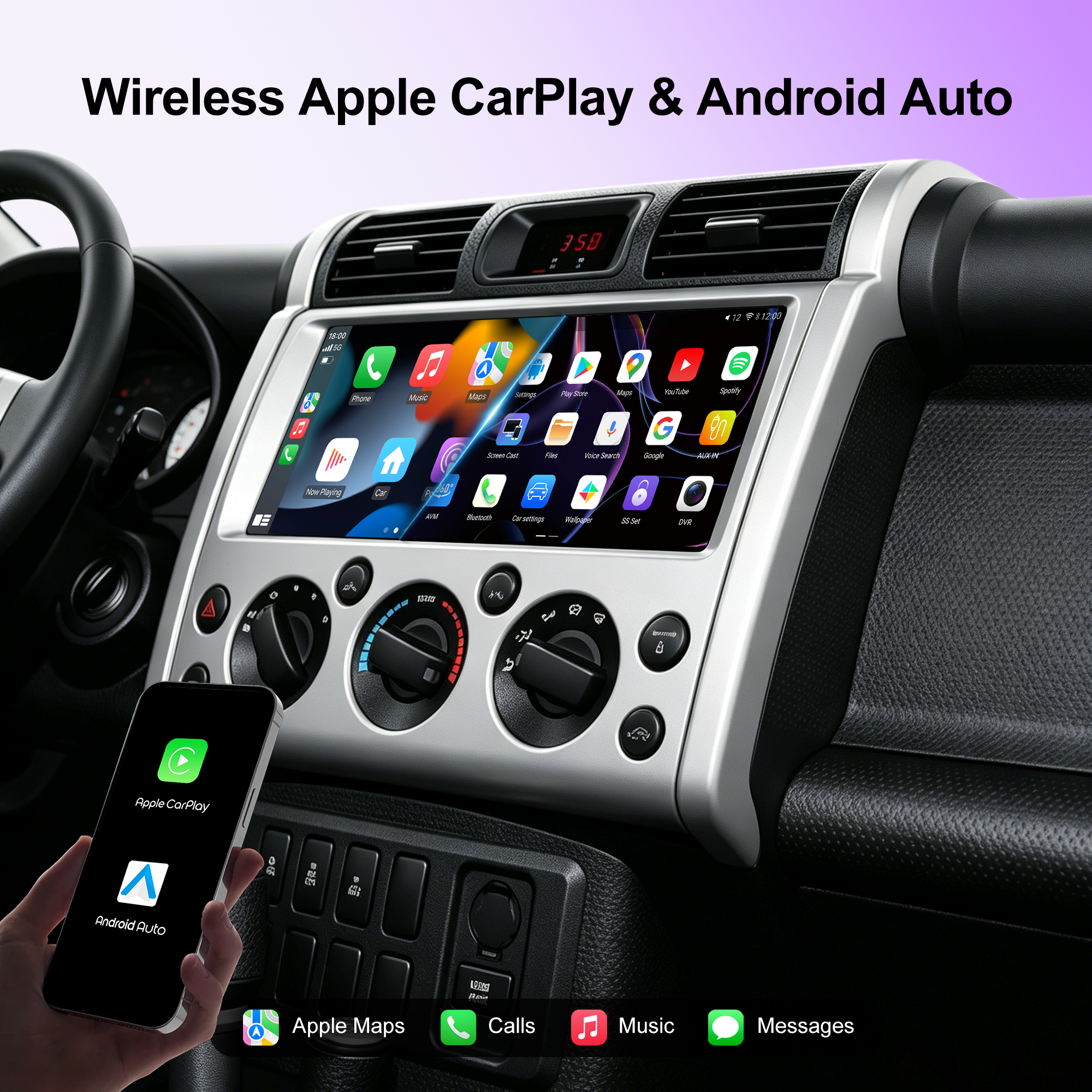 12.3 Inch Android 14 Car Stereo for Toyota FJ Cruiser 2006+, Qualcomm 8-Core 8GB+128GB Radio Upgrade with Wireless Apple CarPlay Android Auto, DSP DTS Sound, GPS, Bluetooth, RCA HDMI Output, Plug & Play