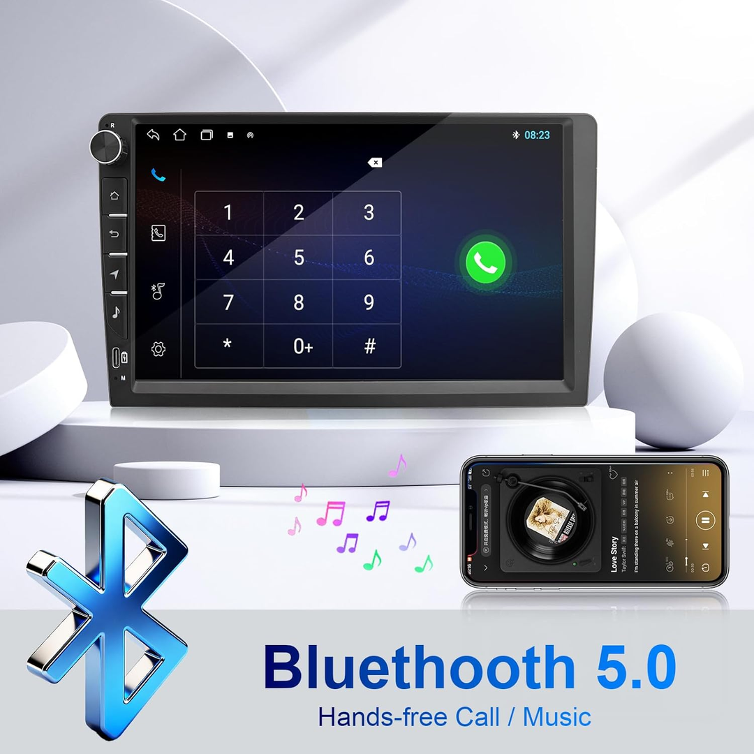 9 Inch Universal Android Car Stereo with Wireless CarPlay & Android Auto, GPS Navigation, WiFi, Bluetooth 5.0, DSP EQ, FM Radio, Rear View Camera, Steering Wheel Control, Touch Screen Head Unit