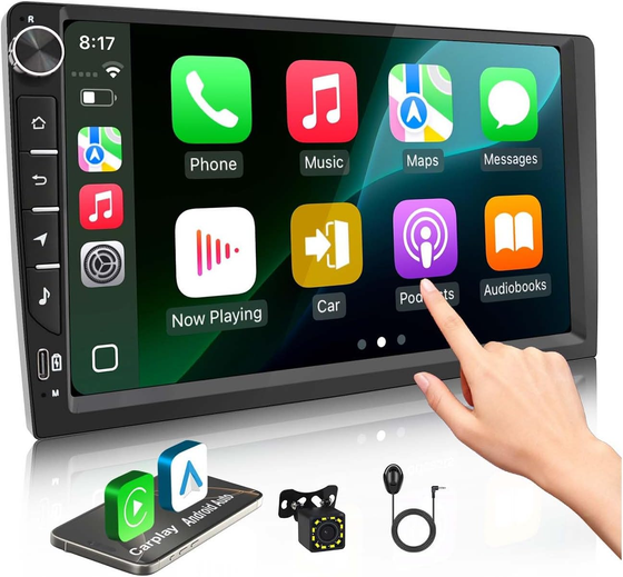 9 Inch Universal Android Car Stereo with Wireless CarPlay & Android Auto, GPS Navigation, WiFi, Bluetooth 5.0, DSP EQ, FM Radio, Rear View Camera, Steering Wheel Control, Touch Screen Head Unit