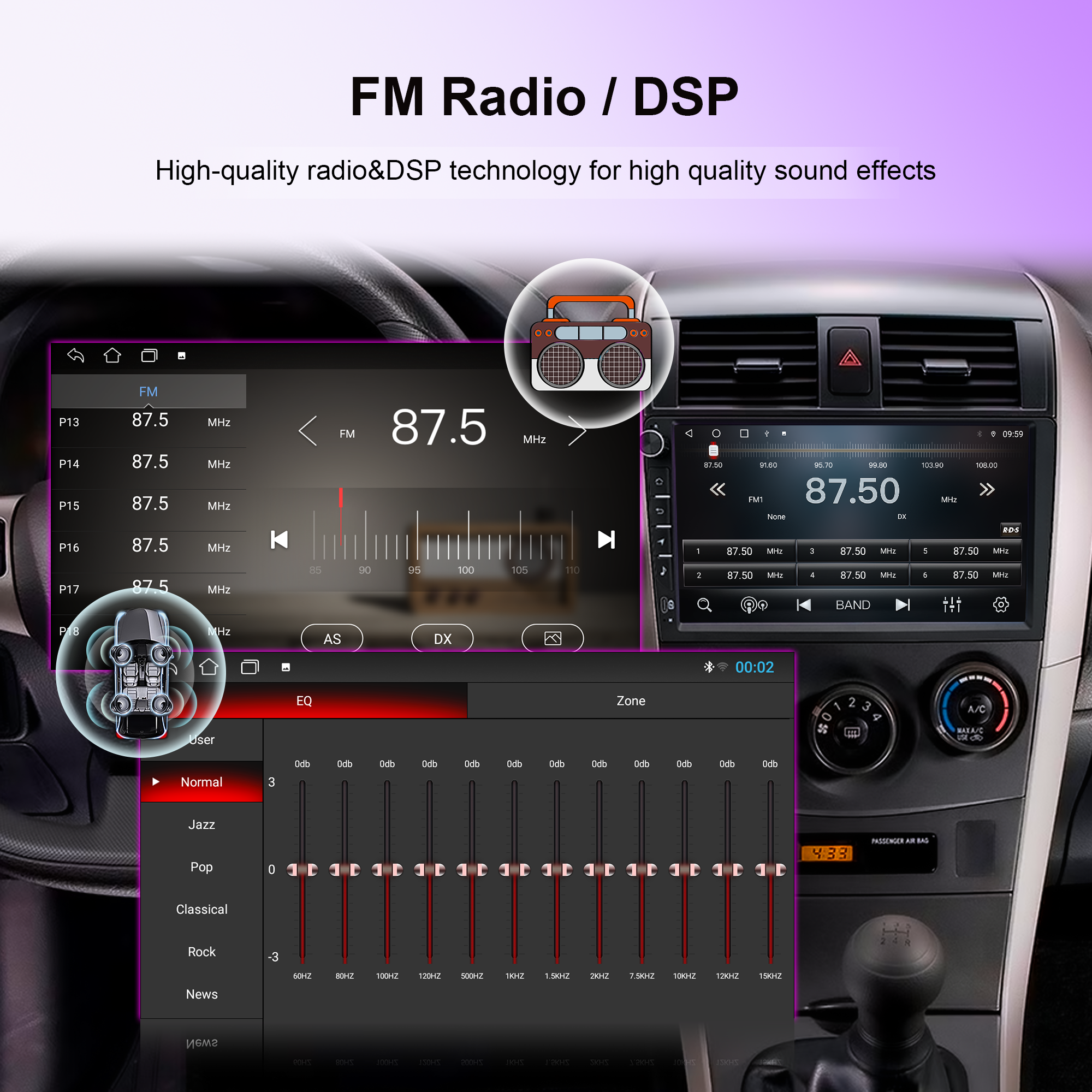 9 Inch Universal Android Car Stereo with Wireless CarPlay & Android Auto, GPS Navigation, WiFi, Bluetooth 5.0, DSP EQ, FM Radio, Rear View Camera, Steering Wheel Control, Touch Screen Head Unit