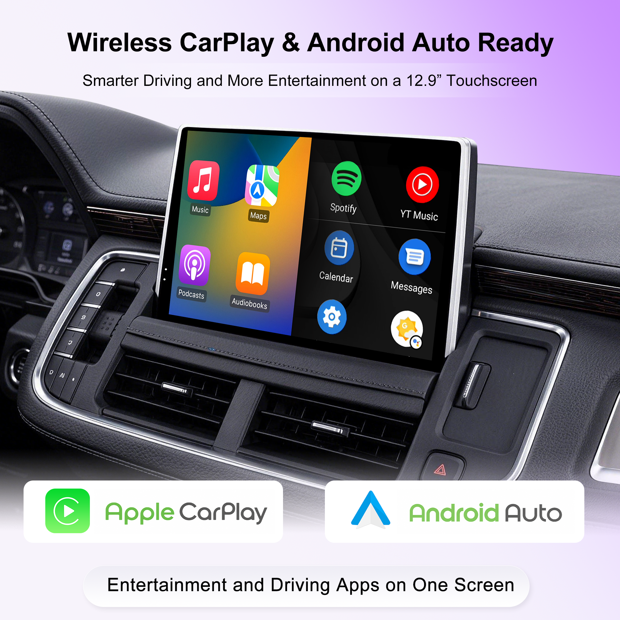 12.9" Android 14 Car Stereo for GMC Yukon XL, Chevy Tahoe & Suburban 2021+, Wireless CarPlay Android Auto, 8-Core, 4G LTE, GPS, DSP, Plug & Pla