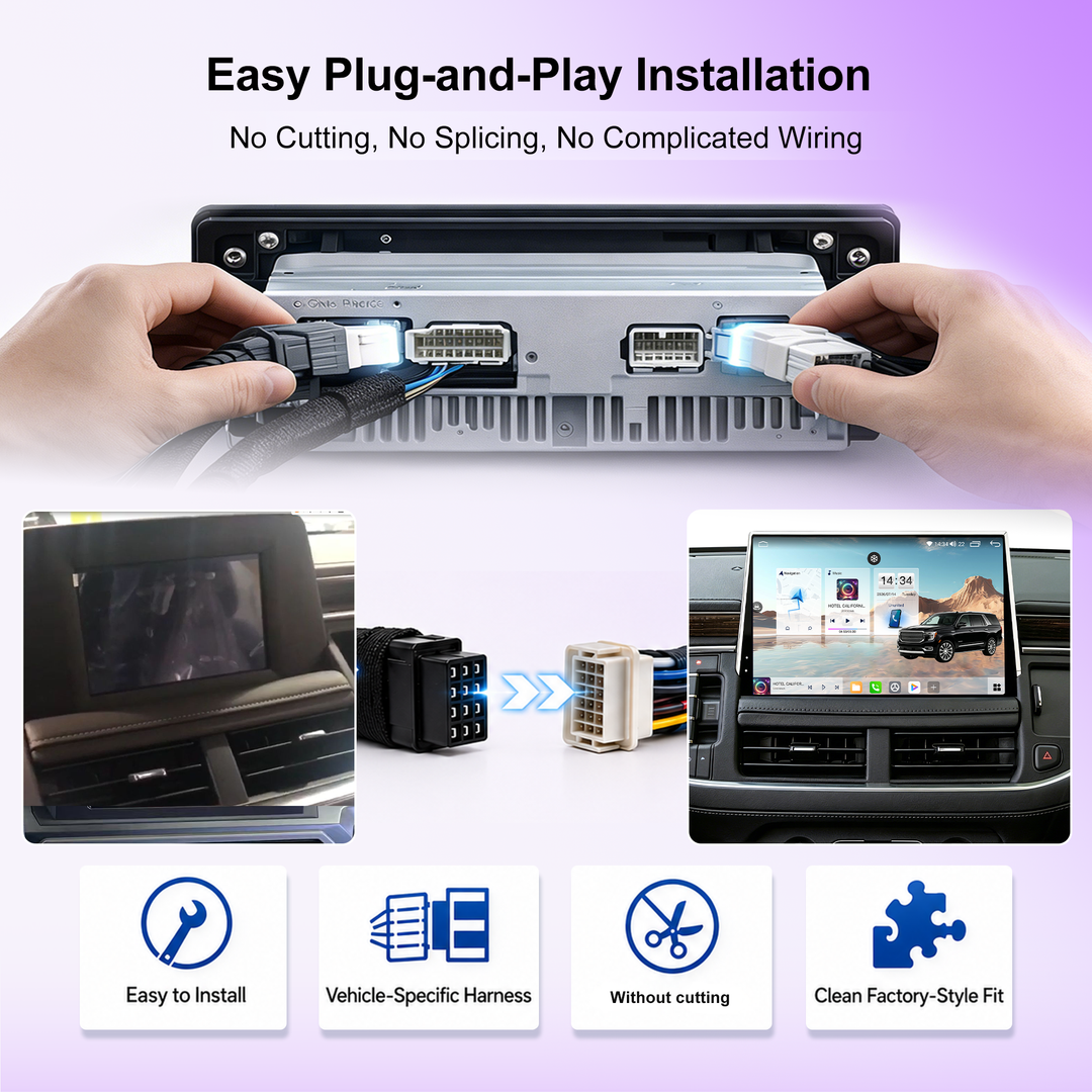 12.9 Inch Android 14 Car Stereo for GMC Yukon XL / Chevrolet Tahoe / Chevrolet Suburban 2021+, Wireless CarPlay Android Auto, 8GB+128GB, 4G LTE, IPS Touchscreen, DSP Audio, GPS Navigation, JBL, Backup Camera, Plug & Play