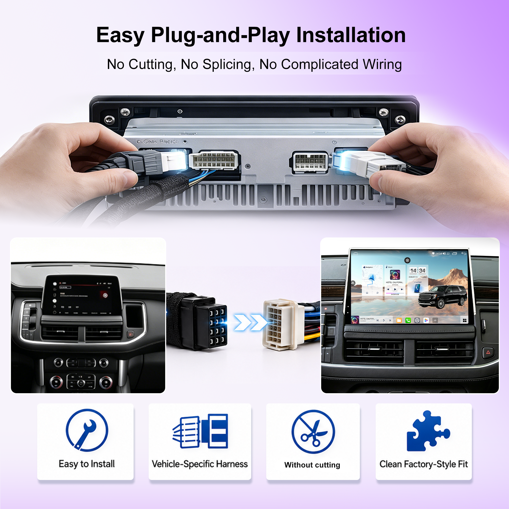 12.9" Android 14 Car Stereo for GMC Yukon XL, Chevy Tahoe & Suburban 2021+, Wireless CarPlay Android Auto, 8-Core, 4G LTE, GPS, DSP, Plug & Pla