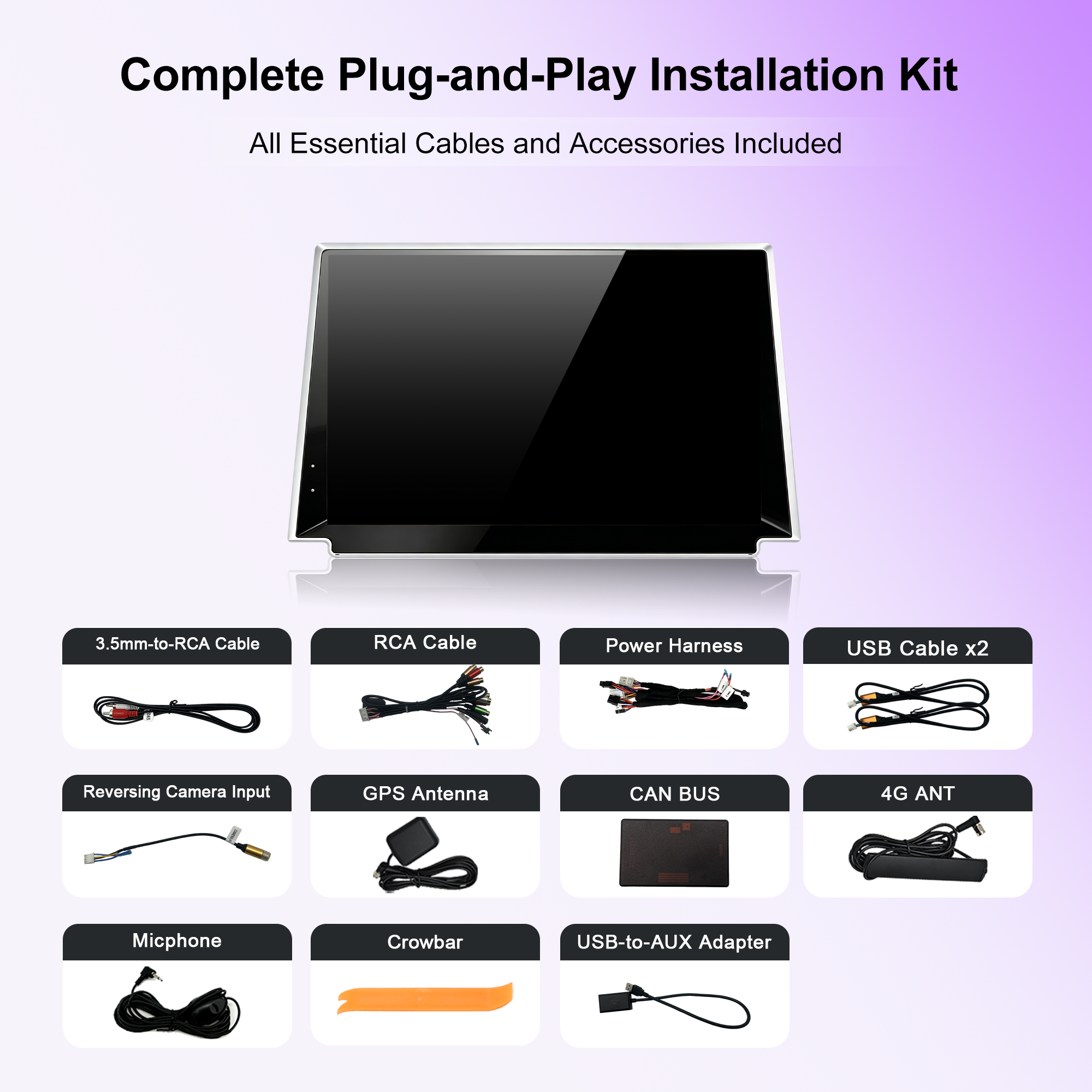 12.9 Inch Android 14 Car Stereo for GMC Yukon XL / Chevrolet Tahoe / Chevrolet Suburban 2021+, Wireless CarPlay Android Auto, 8GB+128GB, 4G LTE, IPS Touchscreen, DSP Audio, GPS Navigation, JBL, Backup Camera, Plug & Play（副本）