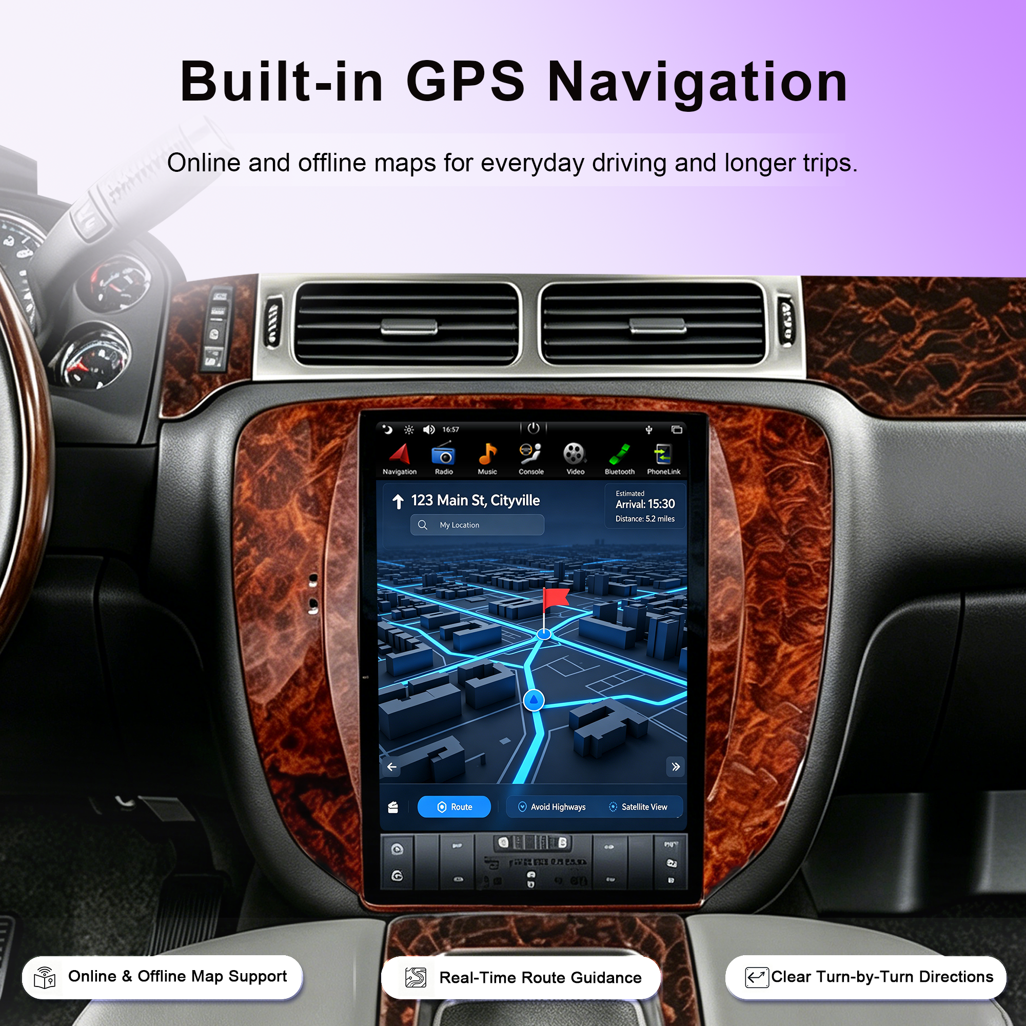 12.1" Tesla Style Android Car Stereo for GMC Yukon, Chevy Tahoe & Suburban 2007–2015, Wireless CarPlay, Android Auto, GPS, 4GB+32GB/64GB