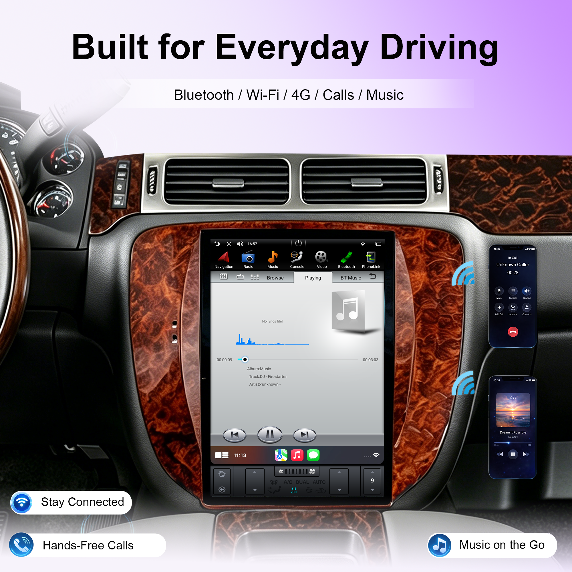 12.1" Tesla Style Android Car Stereo for GMC Yukon, Chevy Tahoe & Suburban 2007–2015, Wireless CarPlay, Android Auto, GPS, 4GB+32GB/64GB