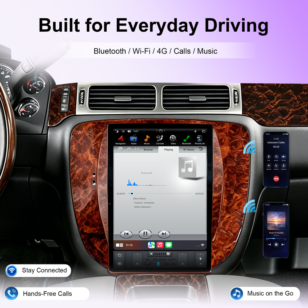 12.1" Tesla Style Android Car Stereo for GMC Yukon, Chevy Tahoe & Suburban 2007–2015, Wireless CarPlay, Android Auto, GPS, 4GB+32GB/64GB