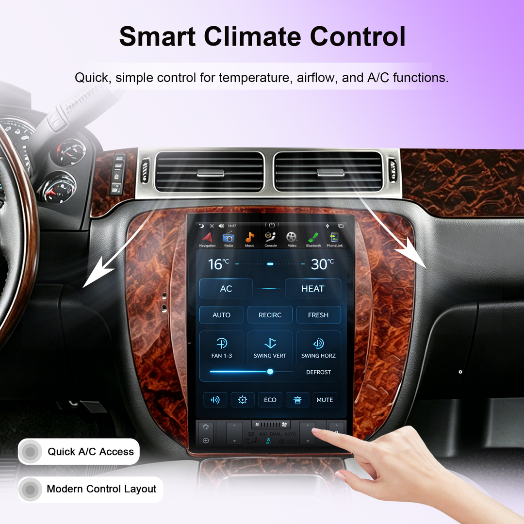 12.1" Tesla Style Android Car Stereo for GMC Yukon, Chevy Tahoe & Suburban 2007–2015, Wireless CarPlay, Android Auto, GPS, 4GB+32GB/64GB