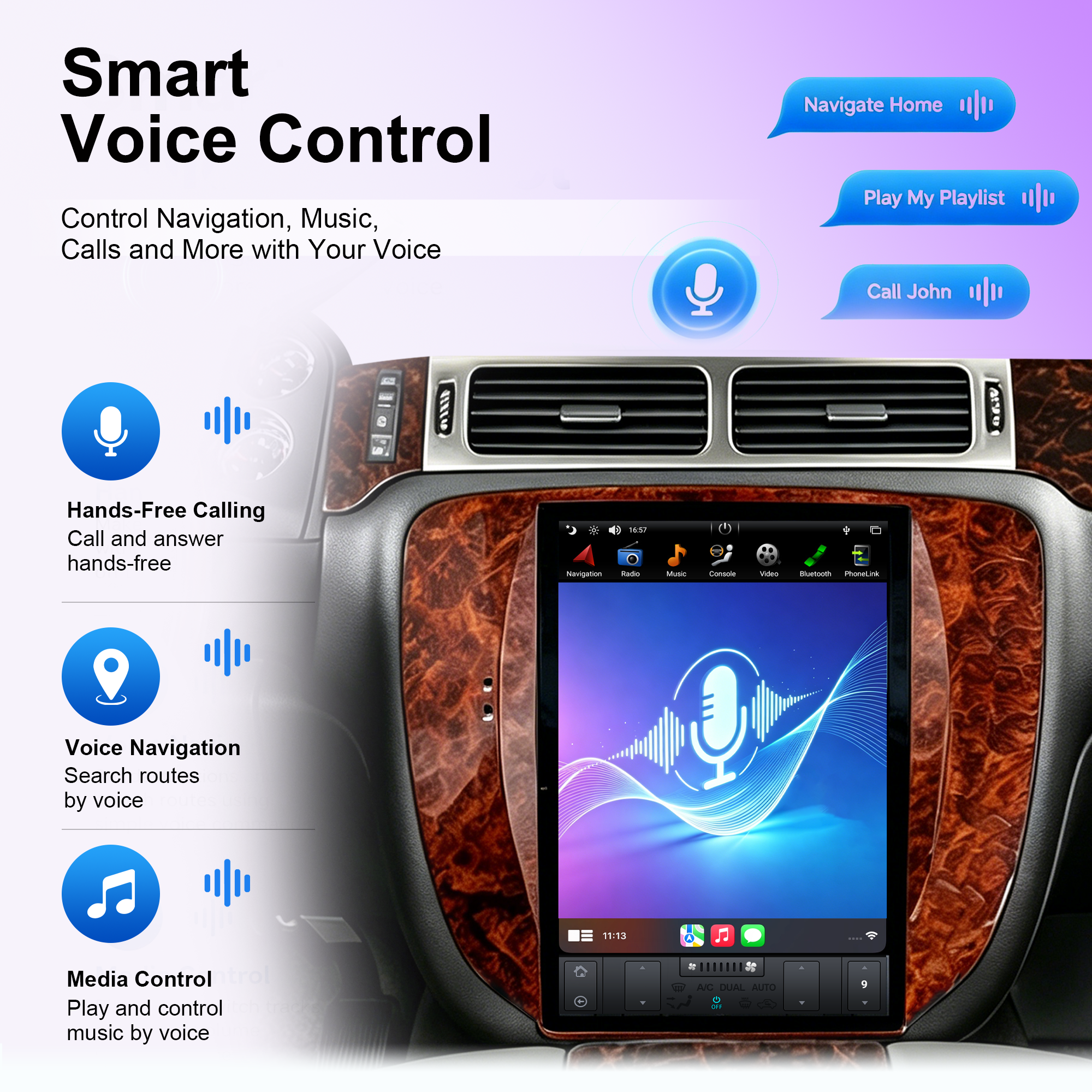 12.1" Tesla Style Android Car Stereo for GMC Yukon, Chevy Tahoe & Suburban 2007–2015, Wireless CarPlay, Android Auto, GPS, 4GB+32GB/64GB