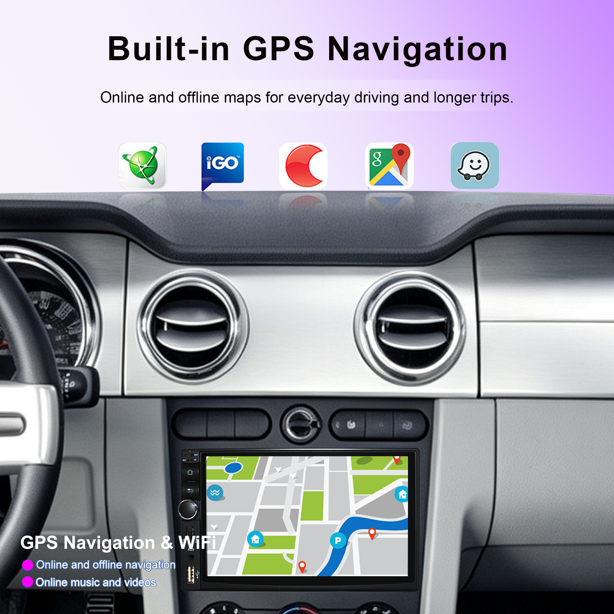 Universal 7 Inch 2 Din Android Car Multimedia Player Touch Screen In-Dash GPS Navigation Autoradio Carplay BLT/WiFi/DSP Headunit