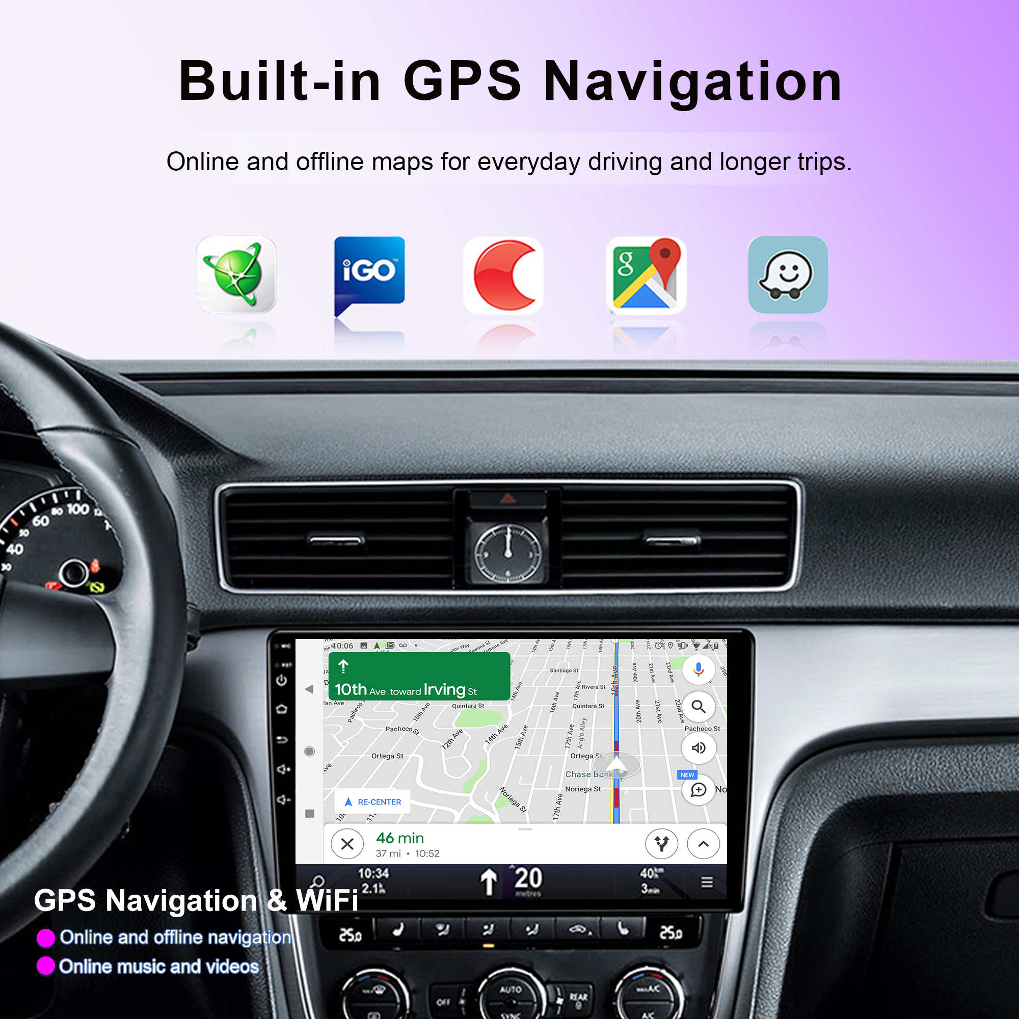 10.1" Android Car Stereo Single Din Universal with Carplay Android Auto IPS Screen