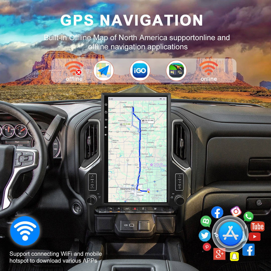 17" Android 13 Qualcomm Octa Core Tesla Screen Car Radio For  GMC Sierra Chevrolet Silverado 2019-2023 GPS Stereo Head Unit