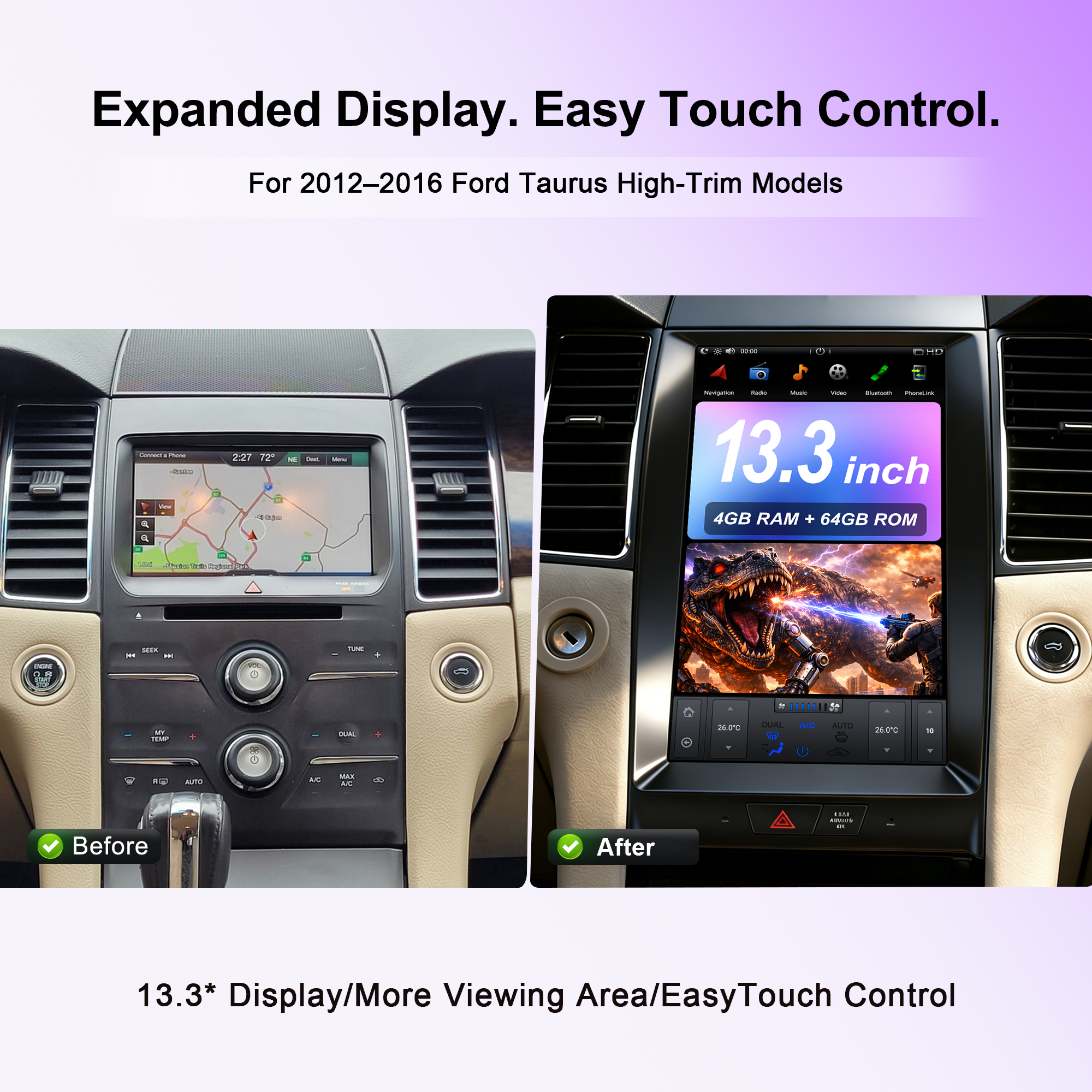 13.3 Inch | Tesla Style Screen | Ford Taurus 2012-2016 | Car Radio | High Level