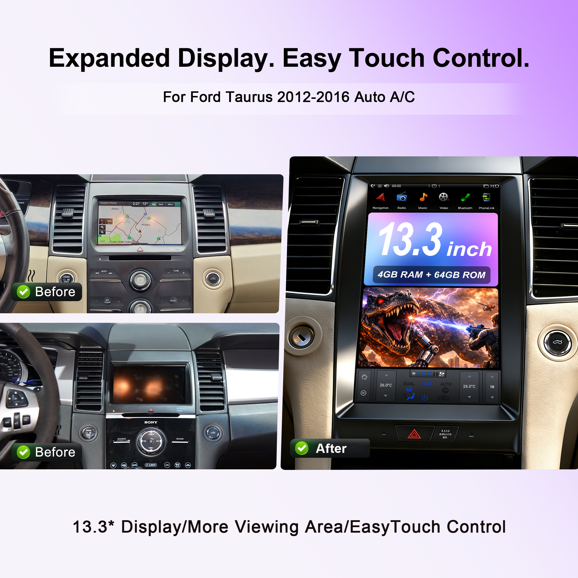 KSPIV | Tesla Style Vertical Screen |  Ford Taurus | 2012-2016 | Middle Level Car Radio Stereo