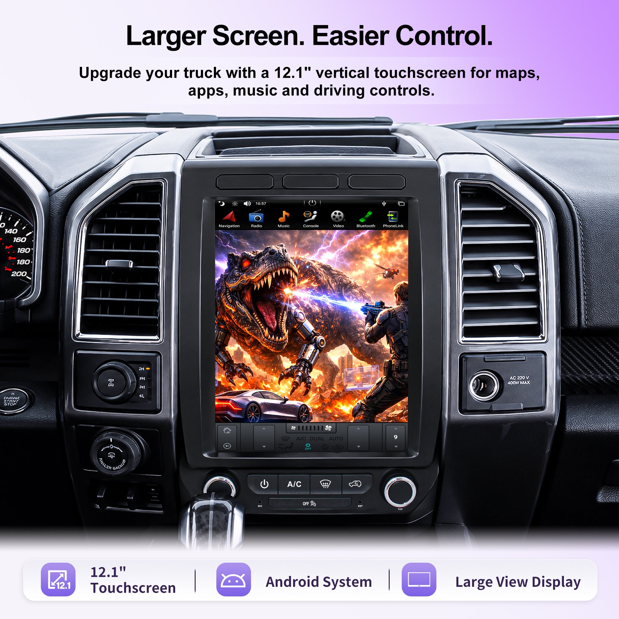 Kspiv 12.1 inch Android Car Stereo with Navigation for Ford F150 /Raptor 2015-Tesla Style Screen Wireless Carplay Android auto