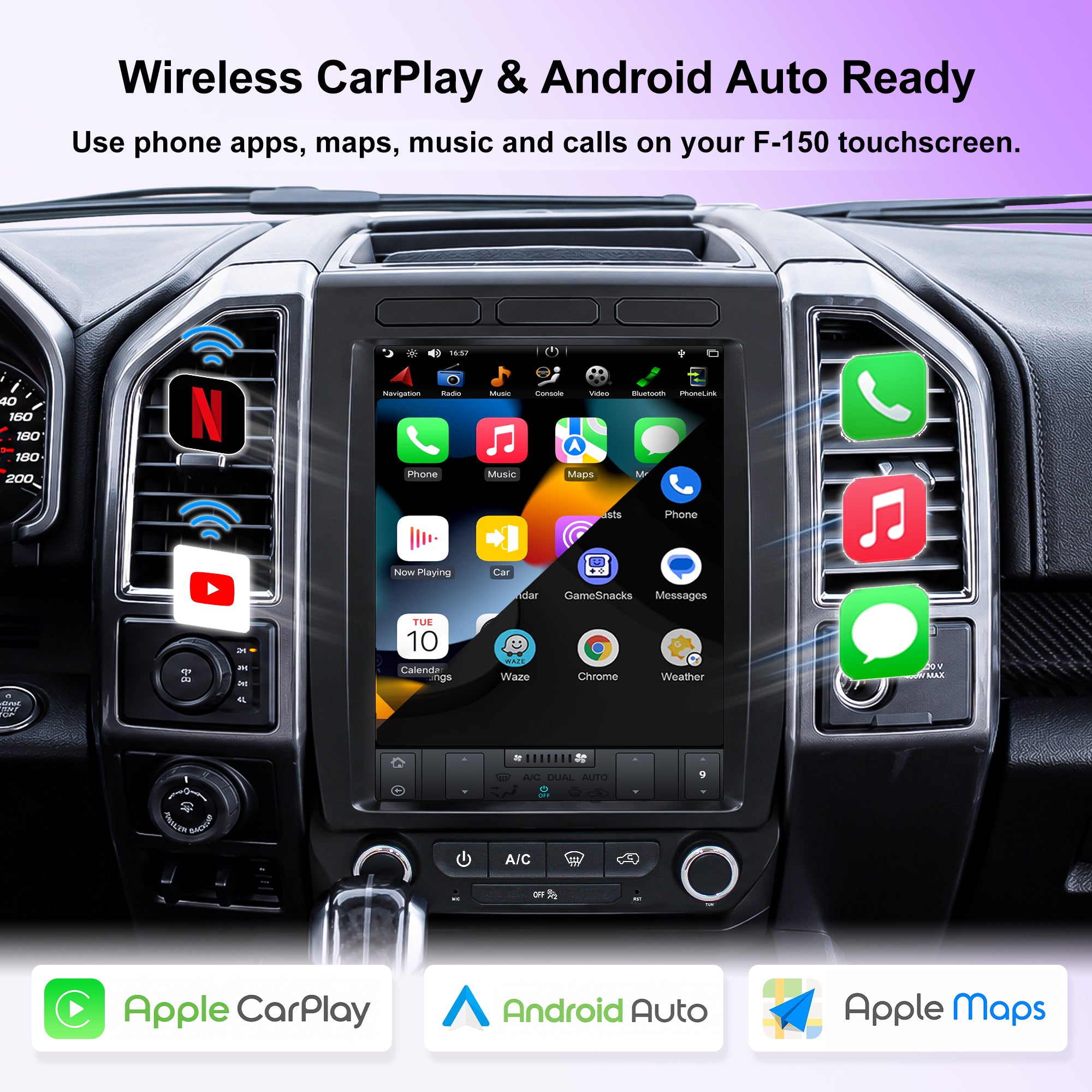 Kspiv 12.1 inch Android Car Stereo with Navigation for Ford F150 /Raptor 2015-Tesla Style Screen Wireless Carplay Android auto