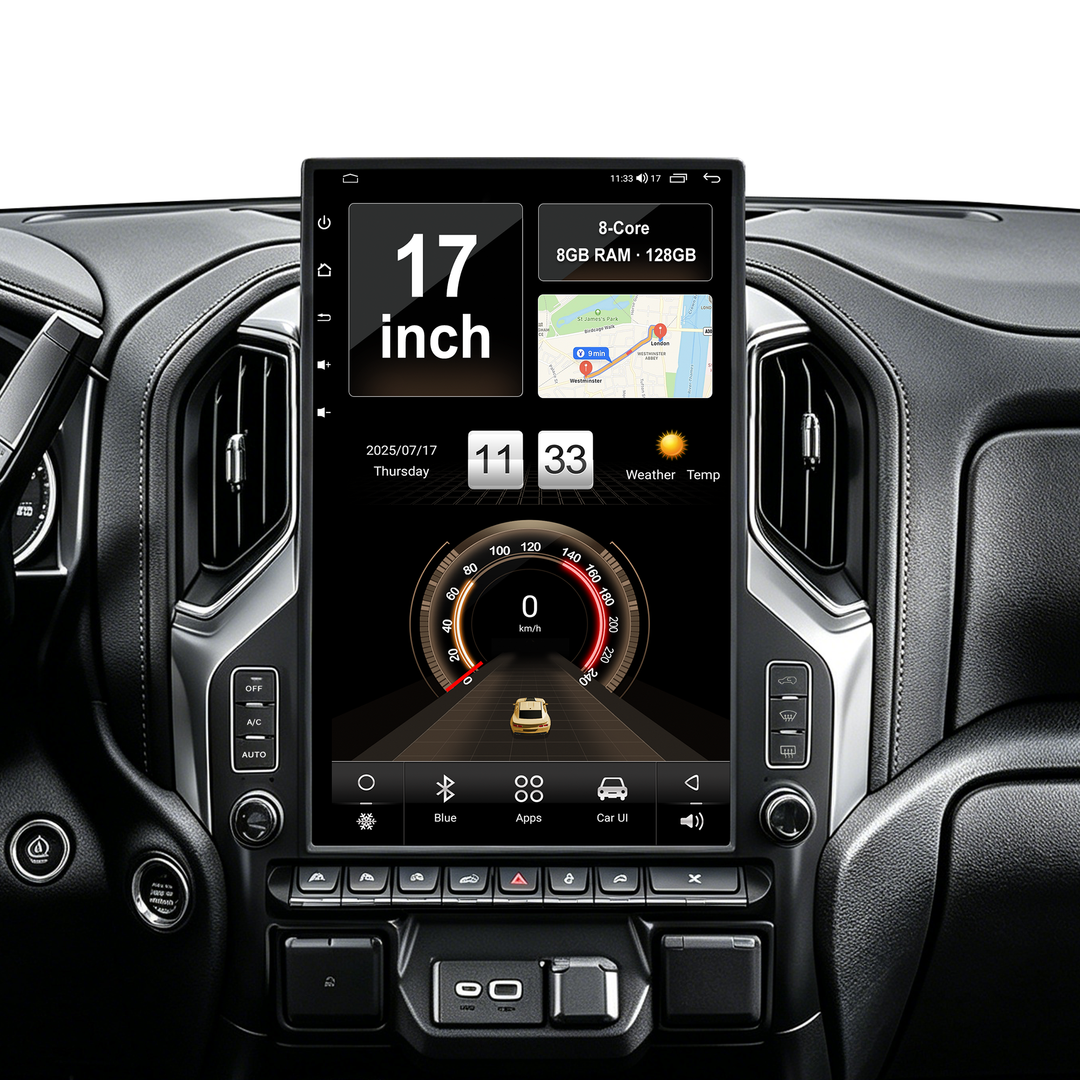 17 Inch T-Style Android 14 Car Stereo for GMC Sierra 2019+ Silverado LD 2019+ VIA VTrux Truck, 8GB+128GB 4G LTE Touch Screen Radio with Wireless CarPlay Android Auto, GPS, DSP, Backup Camera Support, Plug & Play