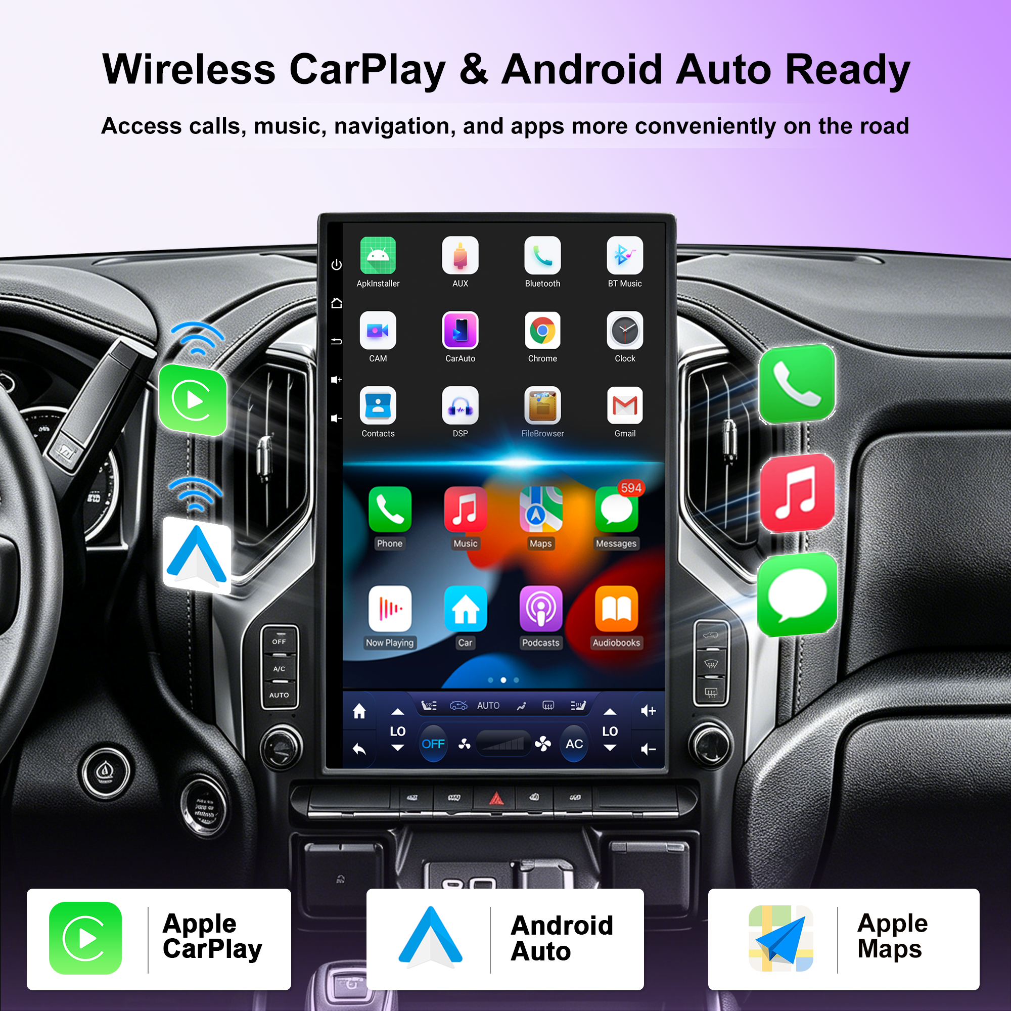 17" T-Style Android 14 Car Stereo for GMC Sierra 2019+ / Silverado LD 2019+ / VIA VTrux Truck, Wireless CarPlay Android Auto, 8GB+128GB, 4G LTE, GPS, Backup Camera, Plug & Play（副本）