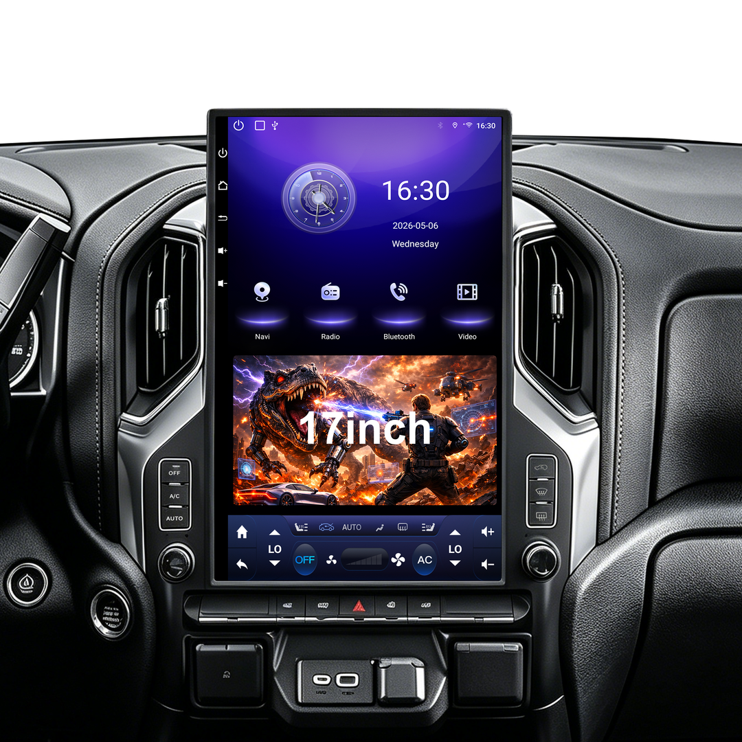 17" T-Style Android 14 Car Stereo for GMC Sierra 2019+ / Silverado LD 2019+ / VIA VTrux Truck, Wireless CarPlay Android Auto, 8GB+128GB, 4G LTE, GPS, Backup Camera, Plug & Play