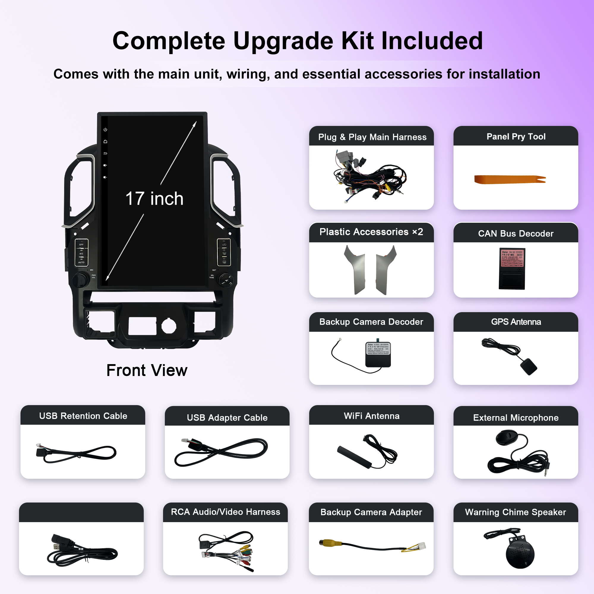 17" T-Style Android 14 Car Stereo for GMC Sierra 2019+ / Silverado LD 2019+ / VIA VTrux Truck, Wireless CarPlay Android Auto, 8GB+128GB, 4G LTE, GPS, Backup Camera, Plug & Play（副本）