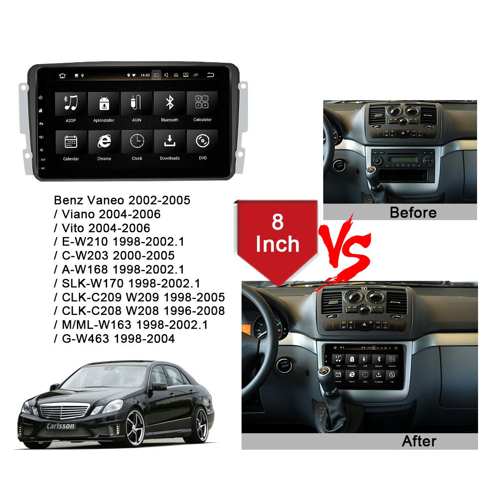Android 10 Car Multimedia Stereo for Benz Vaneo 2002-2005/Viano /Vito 2004-2006 Car Radio 8" Screen GPS Navi Wireless Carplay