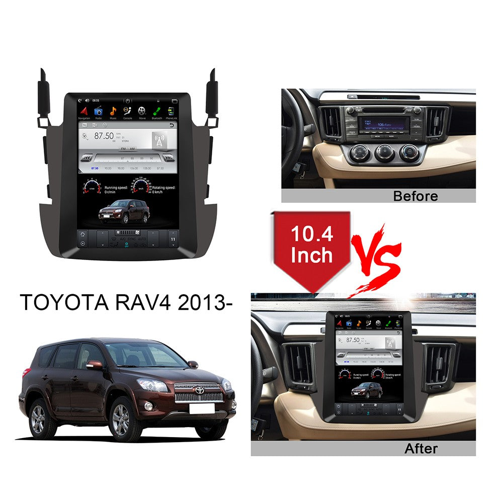10.4 Coloj Tesla Stilo Vertikala Ekrano Aŭta Multimedia Ludilo Por TOYOTA RAV4 2013- GPS Stereo-Naviga Unuo