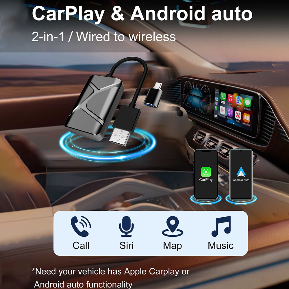 2-in-1 Wireless CarPlay & Android AutoAdapter Converts Wired to Wirele ...