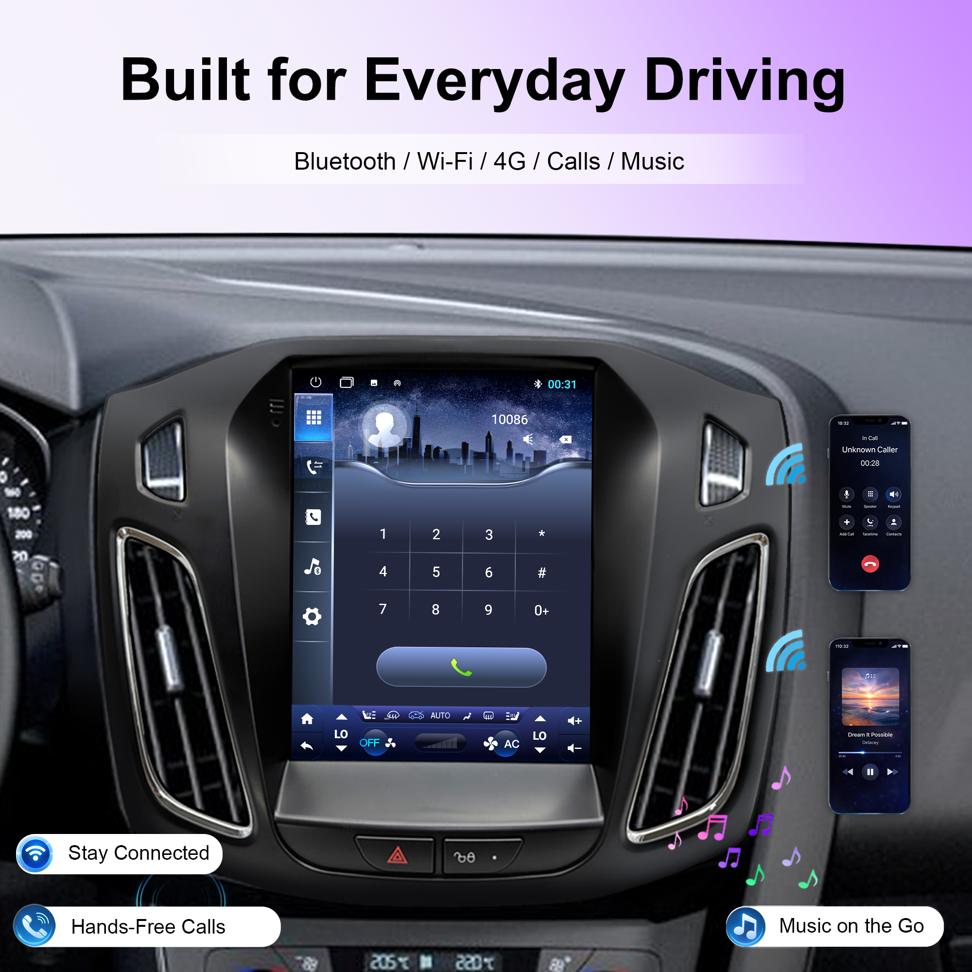 KSPIV Android 10.4 inch Tesla Style Screen for Ford Focus 2012 2013 2014 2015 Car Radio Stereo GPS Navigation Support OBD2 With Carpaly Headunit