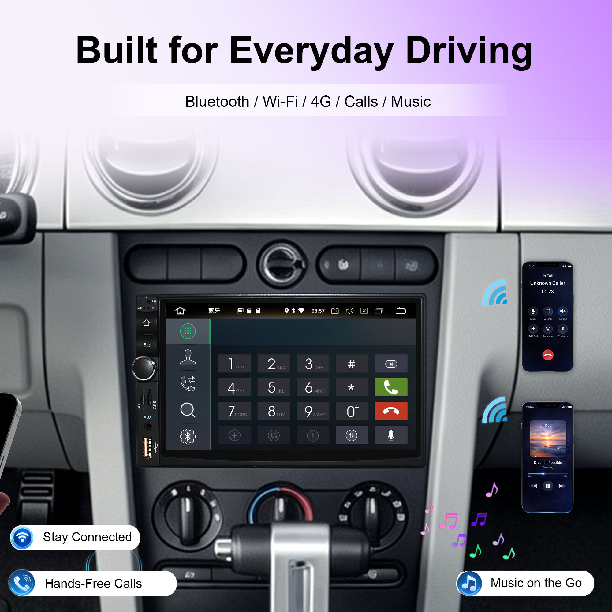 Universal 7 Inch 2 Din Android Car Multimedia Player Touch Screen In-Dash GPS Navigation Autoradio Carplay BLT/WiFi/DSP Headunit