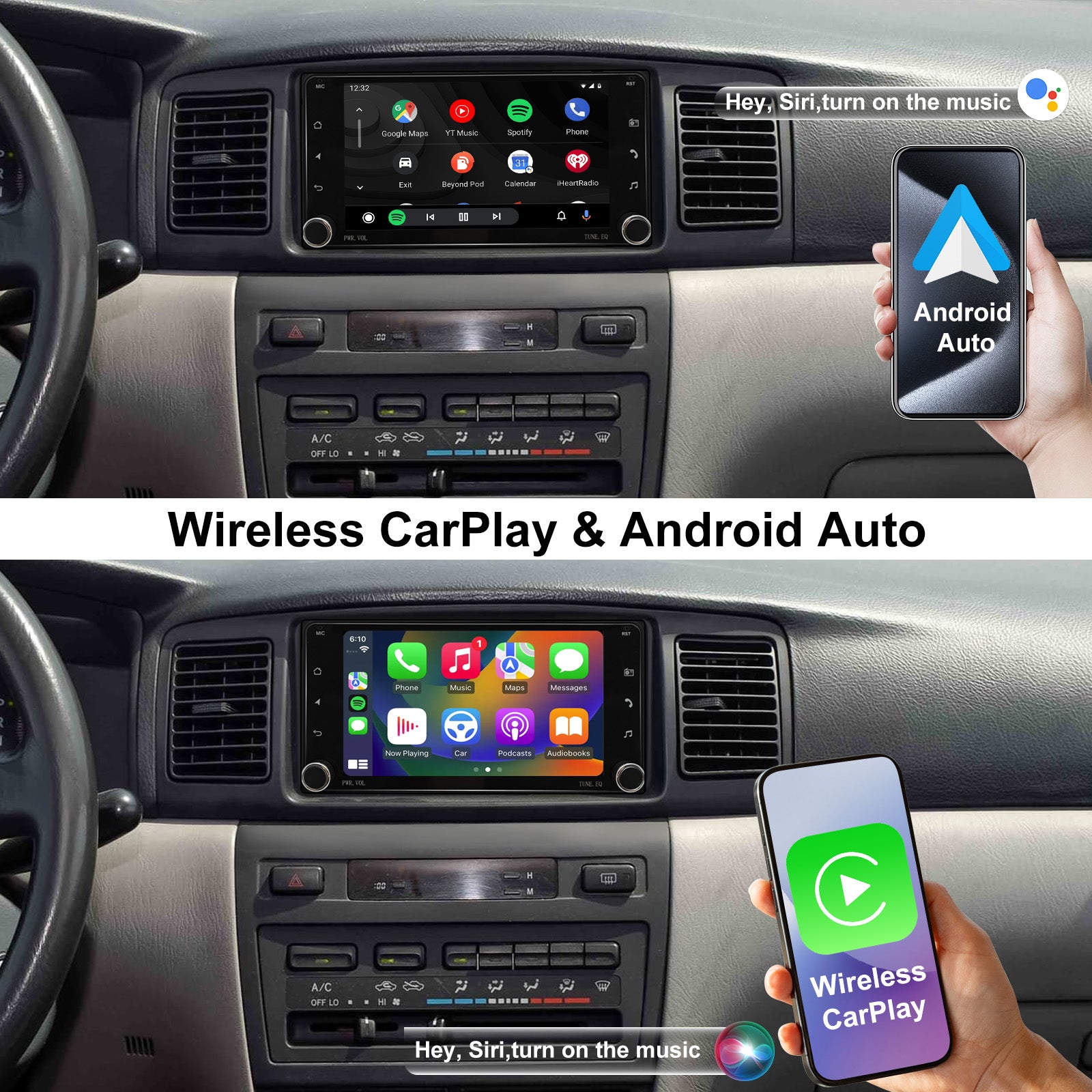 7 Inch Touch Screen for for Toyota Universal Radio, Android Car Stereo with Carplay Android Auto in Dash GPS Navigation Bluetooth WIFI FM Steering Wheel Controls