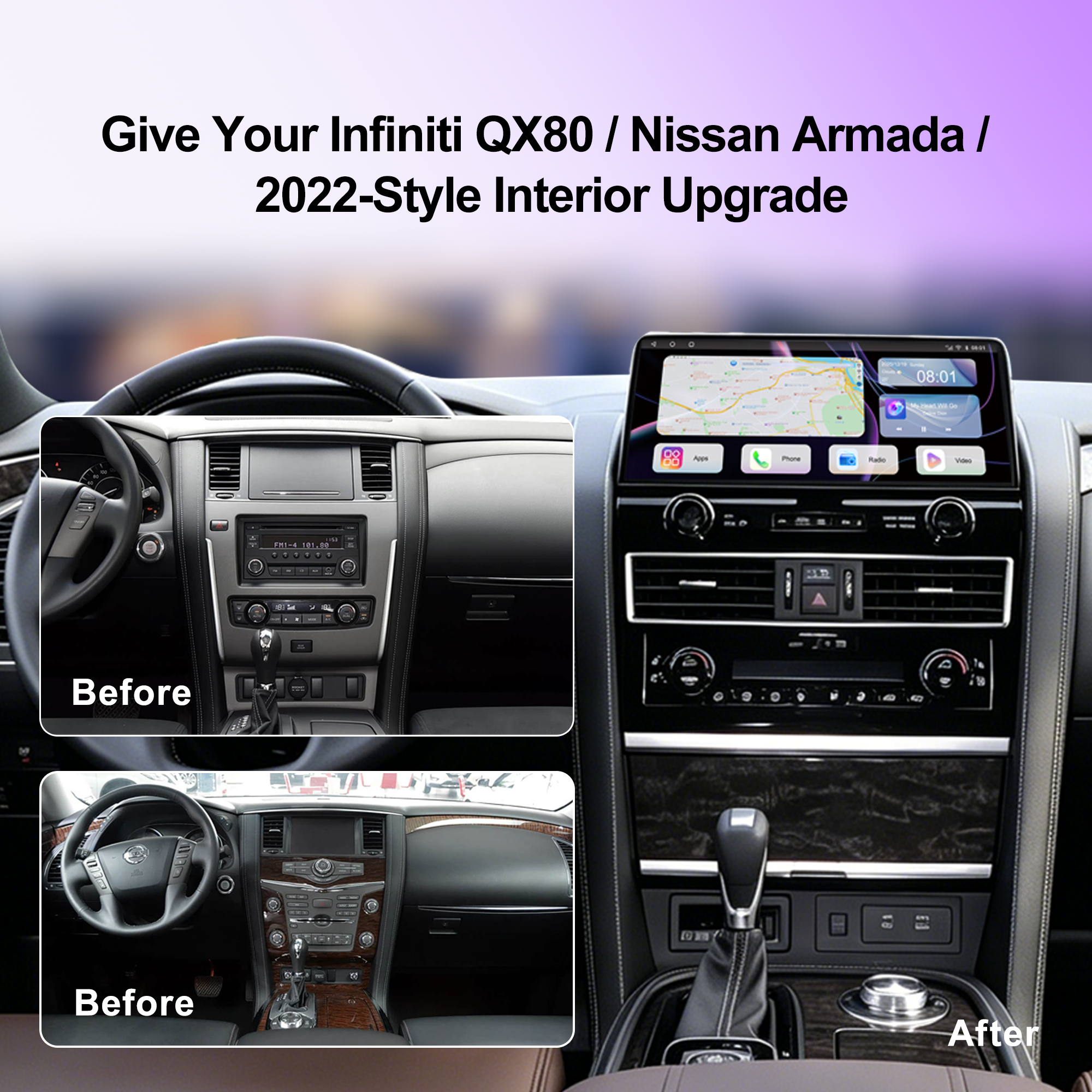 12.3" OEM 2022-Style Android Car Stereo for Infiniti QX80 / Nissan Armada 2010-2021, Wireless Apple CarPlay Android Auto, DSP DTS Audio, Qualcomm 8-Core, 8GB+128GB, 4G LTE GPS, RCA HDMI, Plug & Play