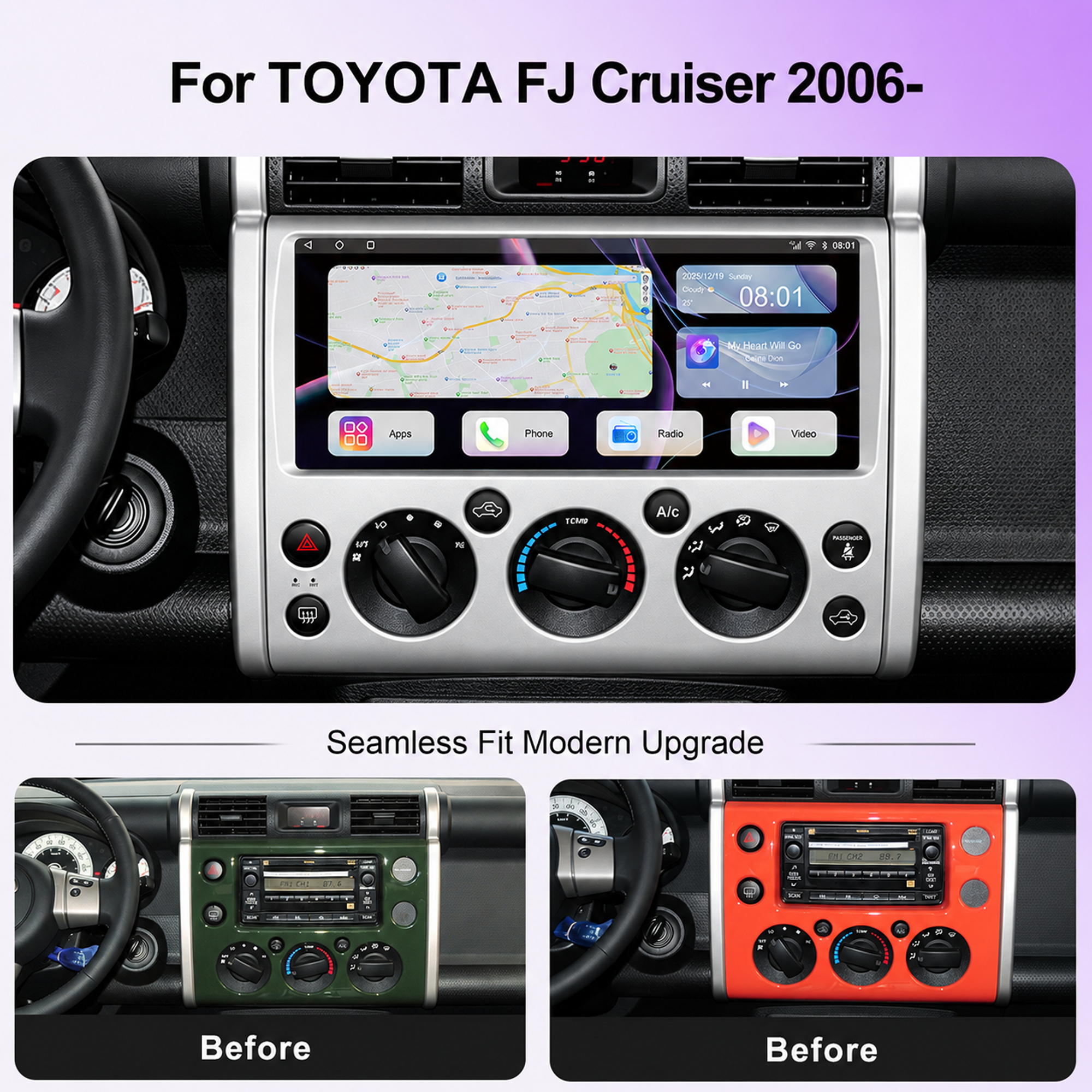 12.3 Inch Android 14 Car Stereo for Toyota FJ Cruiser 2006+, Qualcomm 8-Core 8GB+128GB Radio Upgrade with Wireless Apple CarPlay Android Auto, DSP DTS Sound, GPS, Bluetooth, RCA HDMI Output, Plug & Play