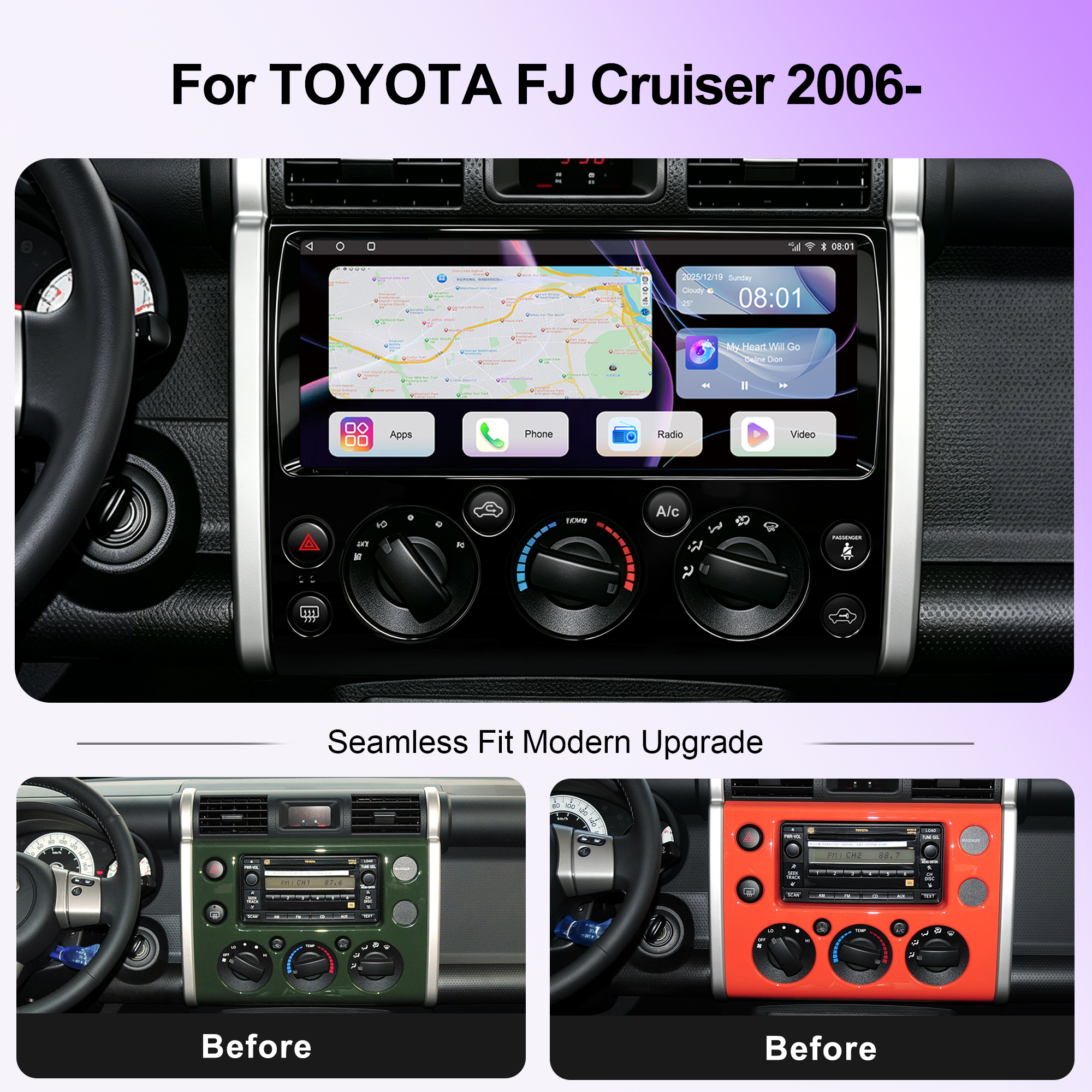 12.3 Inch Android Car Stereo for Toyota FJ Cruiser 2006+, Qualcomm 8-Core 8GB+128GB Touch Screen Radio with Wireless Apple CarPlay Android Auto, DSP DTS Sound, GPS, Bluetooth, RCA HDMI Output, Plug & Play