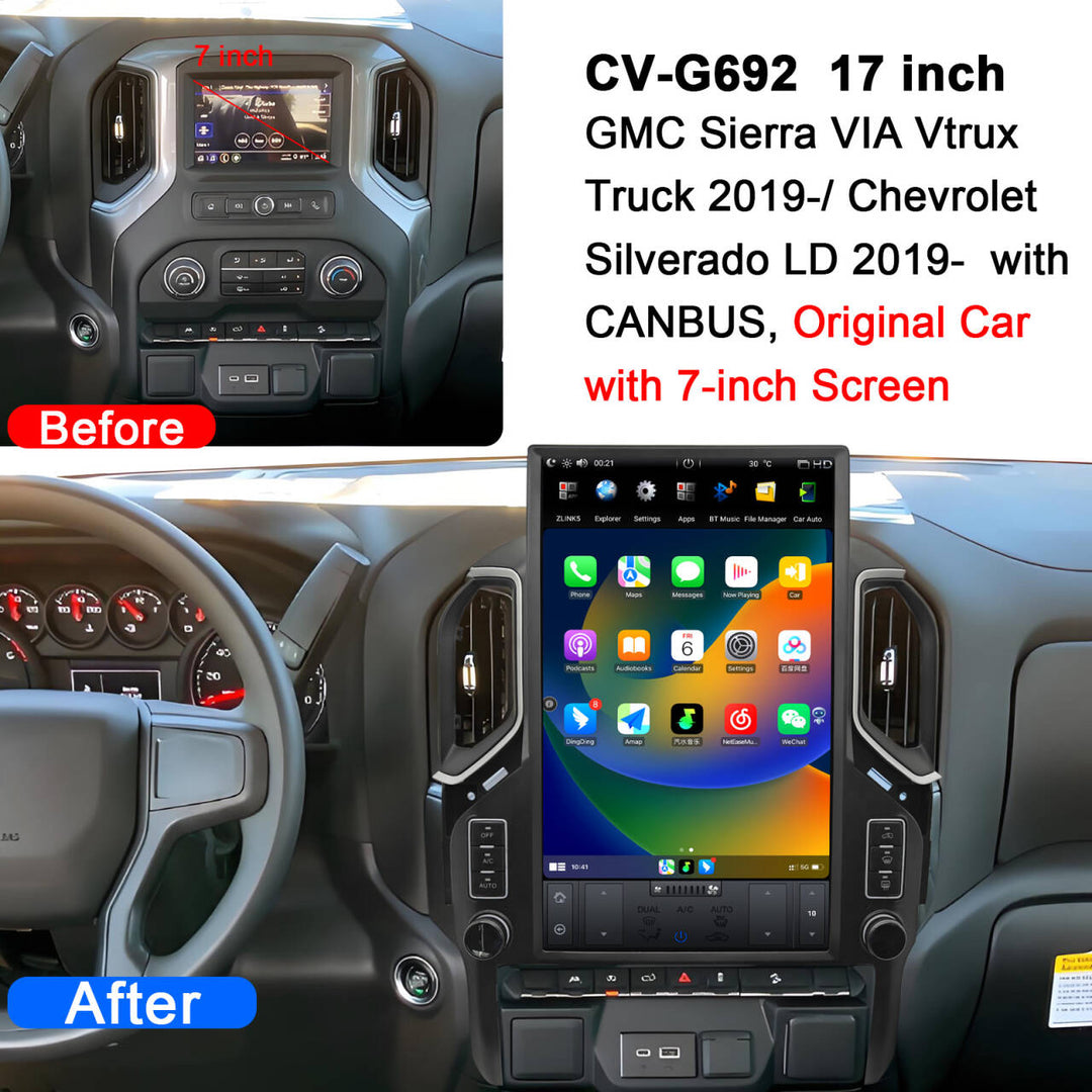 17" Android 13 Qualcomm Octa Core Tesla Screen Car Radio For  GMC Sierra Chevrolet Silverado 2019-2023 GPS Stereo Head Unit
