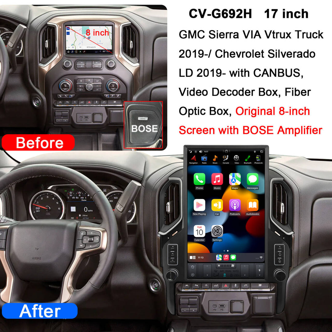 17" Android 13 Qualcomm Octa Core Tesla Screen Car Radio For  GMC Sierra Chevrolet Silverado 2019-2023 GPS Stereo Head Unit