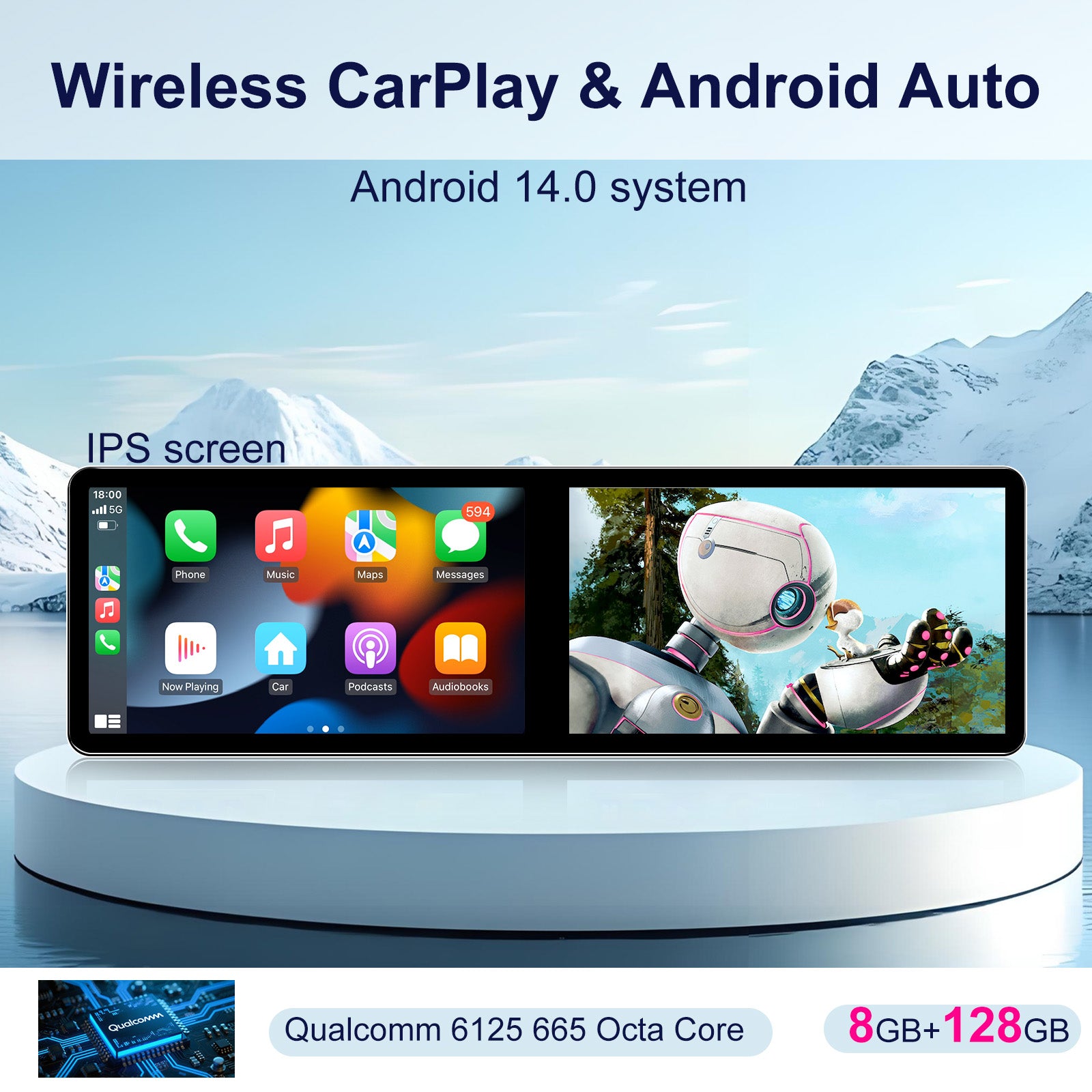 23.6/21.6 Inch Portable Dual Screen Android Car Radio GPS Navigation & Carplay Stereo System with DSP Function