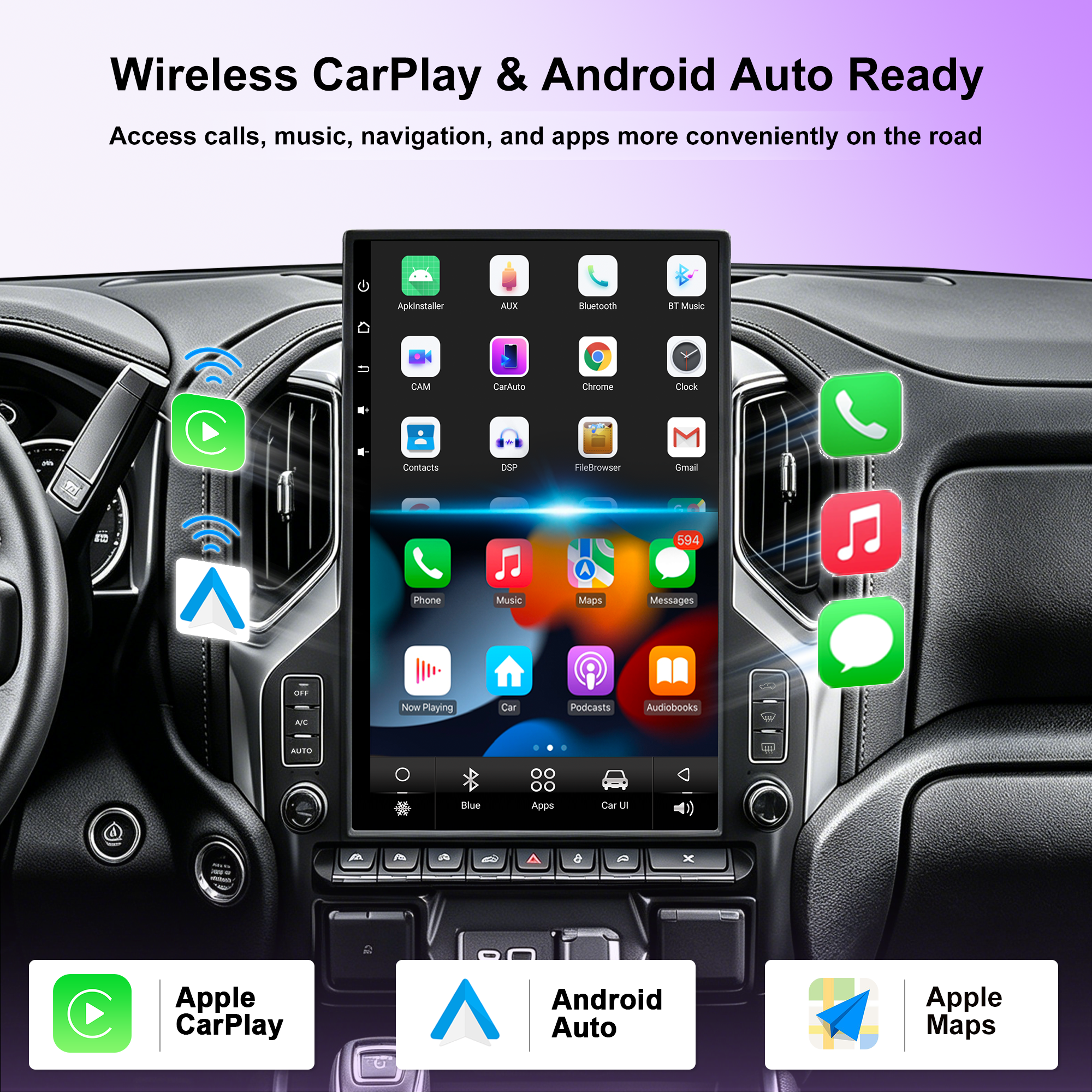 17 Inch T-Style Android 14 Car Stereo for GMC Sierra 2019+ Silverado LD 2019+ VIA VTrux Truck, 8GB+128GB 4G LTE Touch Screen Radio with Wireless CarPlay Android Auto, GPS, DSP, Backup Camera Support, Plug & Play
