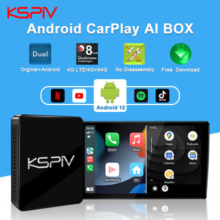 Kspiv Android 12 CarPlay Ai Box Support Wireless Android Auto & CarPlay, Wireless Magic Box Netflix/YouTube Car Video,4G Network/Google Play Download Apps/Built-in GPS